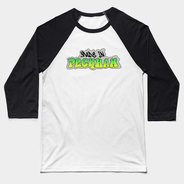 Made in Peckham I Garffiti I Neon Colors I Green Baseball T-Shirt by EverYouNique